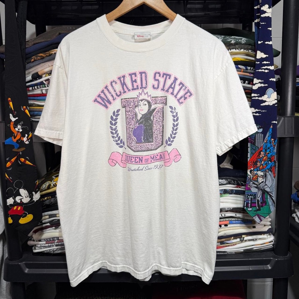 Y2K White Disney Villains Wicked State Evil Queen Graphic Tee Large Light Marks